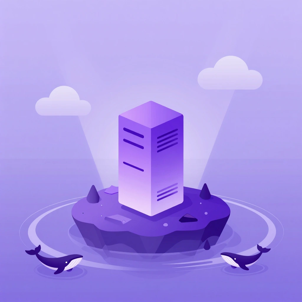 A dedicated server standing alone on its own island, whales circling freely around it